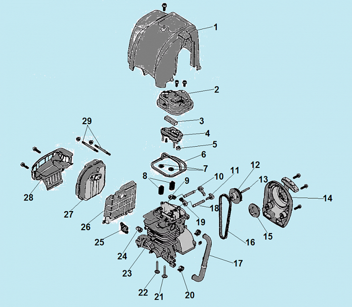 1 ЦИЛИНДР -  СТАРТЕР - ГЛУШИТЕЛЬ ТРИММЕР CHAMPION Т374FS